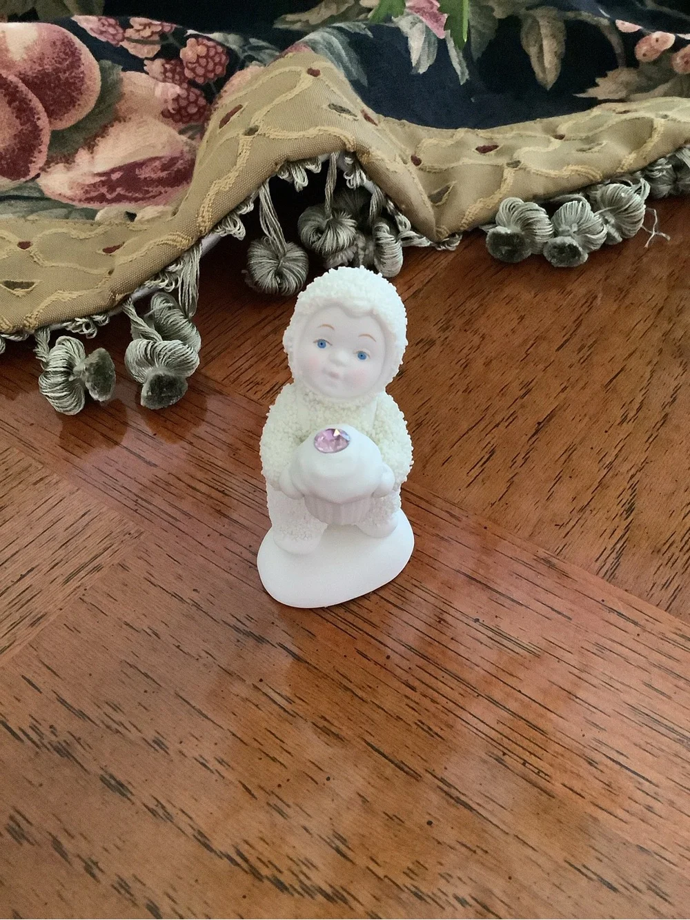 Department 56 White Snow Baby Figurine with Pink Jewel Accent